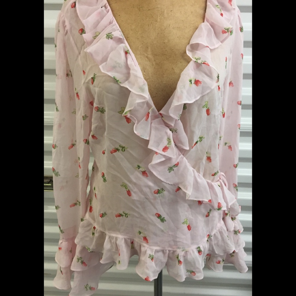 NWOT moda international L silk wrap pink top.